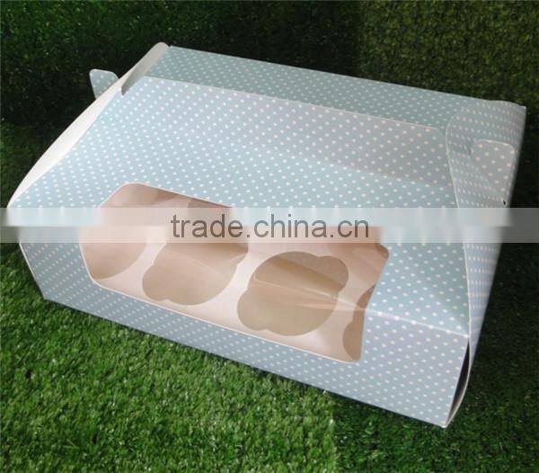 Decorative 6 Cupcake Kraft Box with Window and Inserts for Food Wholesale Cheap