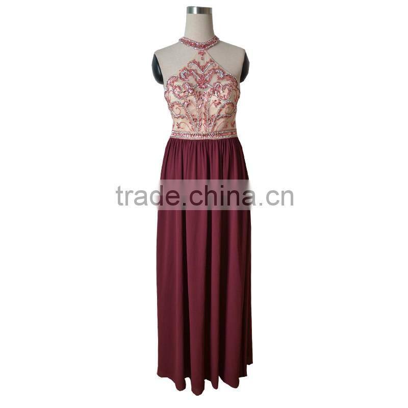 Hot sale elegant manual nail bead sleeveless evening dress