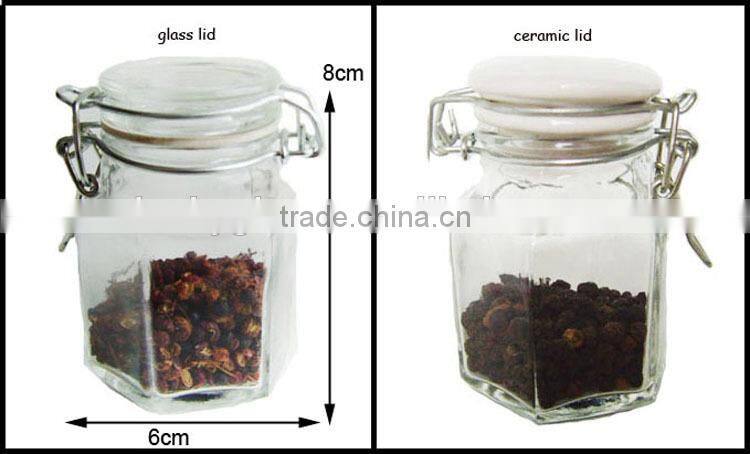 hexagon clear glass jar with airtight ceramic lid