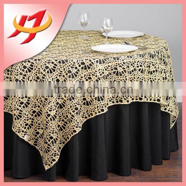 cheap round or square wedding embroidered gold sequin glitter table overlays