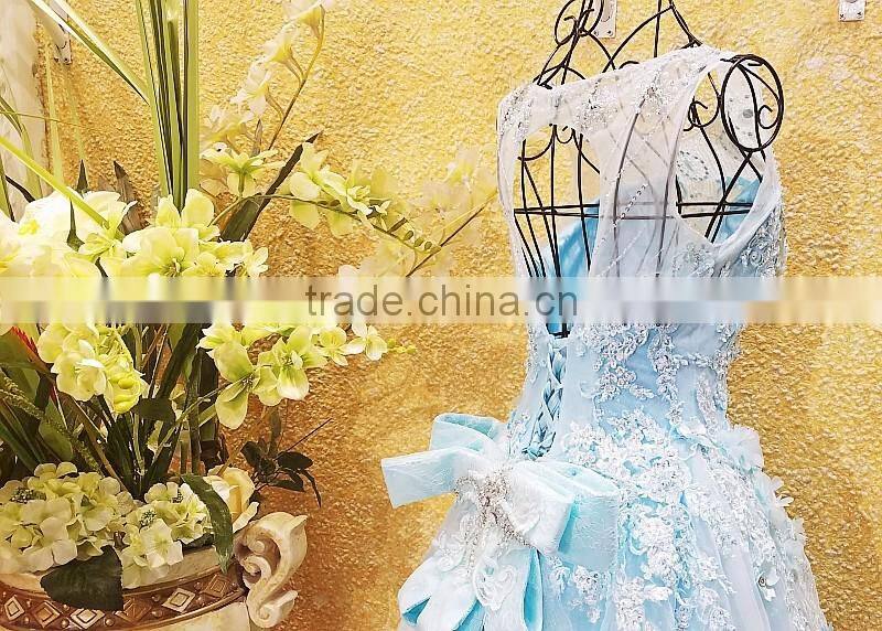 Free Shipping Real Sample Light Blue Beading Evening Dresses 2016 Crystal Flower Applique Open Back Bow Sash Party Gown ML183