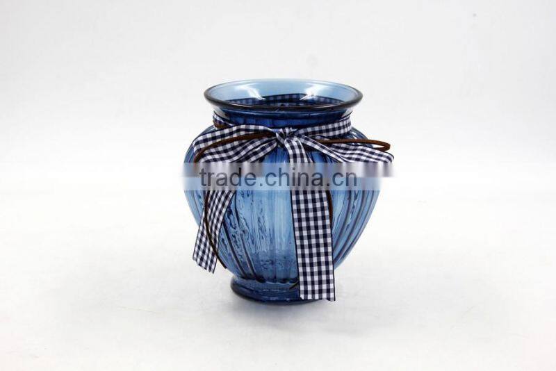ribbon decor pleated glass candle holder
