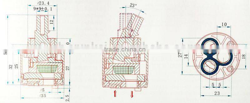 35mm Running Double-seal Flat Base Faucet Ceramic Cartridge Valve Core