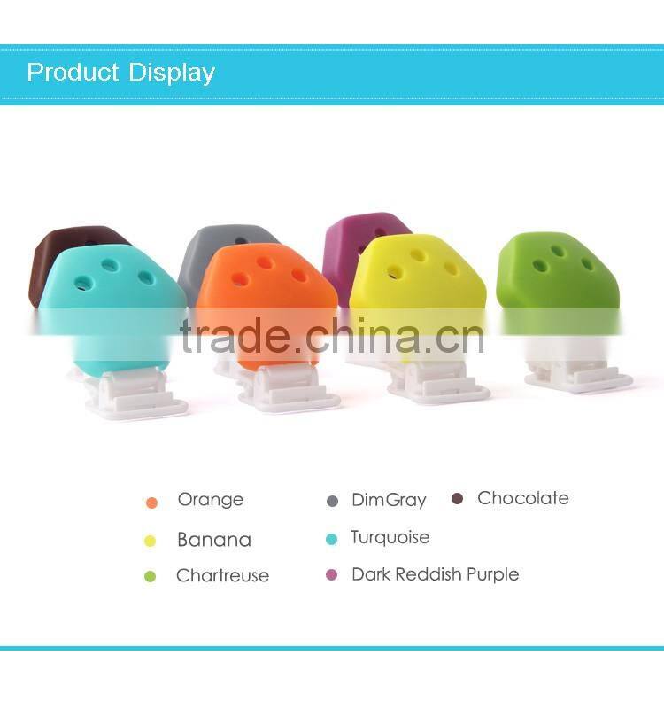 New design colorful hexagon baby pacifier chain clamp silicone gel