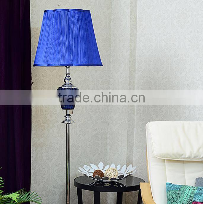 Blue color artistic glass silver plated hardware base floor lamp
