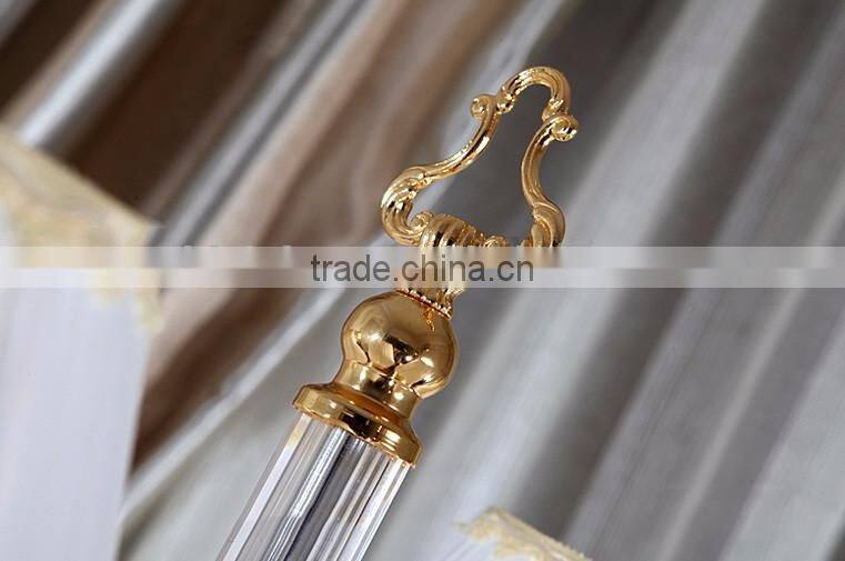 Four heads golden plated metal clear K9 crystal floor lamp with white color lampshade