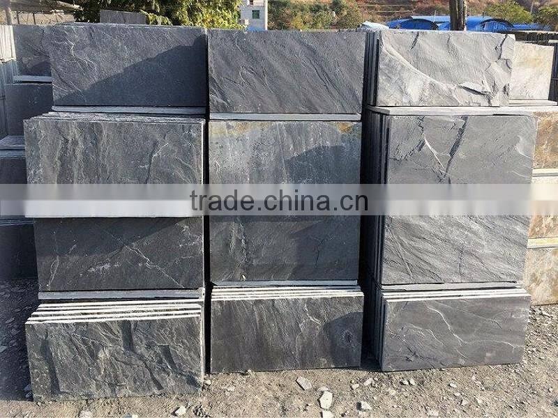 good price natural black slate stone floor tiles