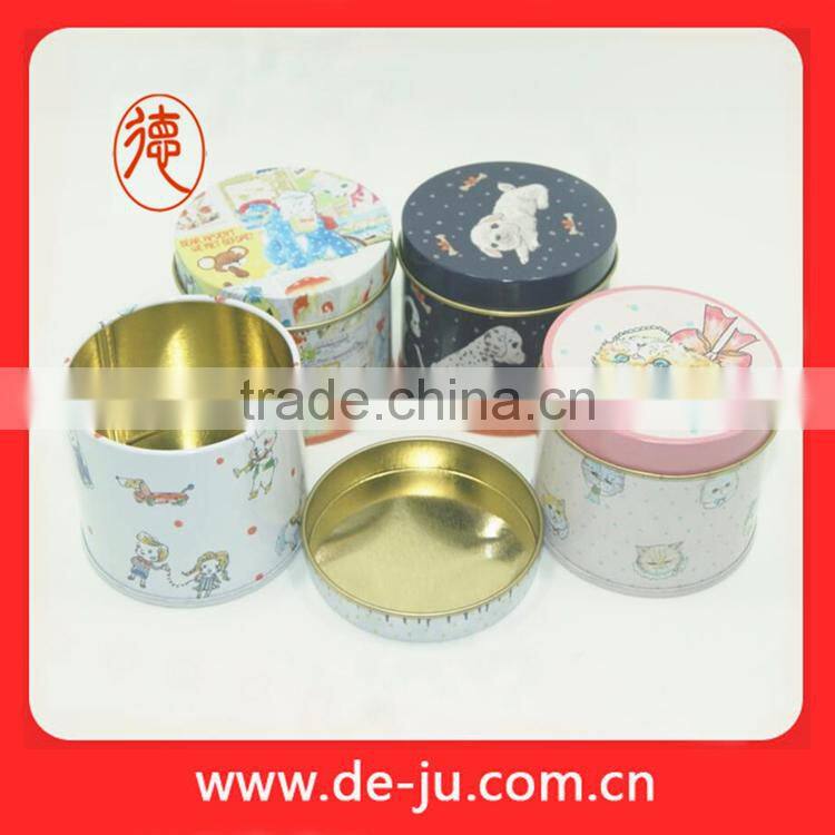 Popular design fancy printing small round tin box for tea