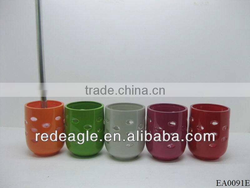 EA0091E round shape shiny surface polyresin bathroom accessories toilet brush holder with holes