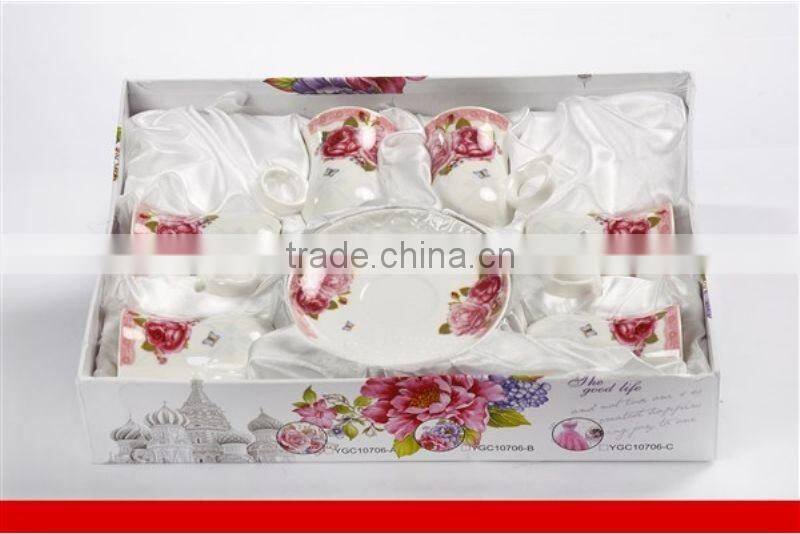 Porcelain coffee cup set gourd shape hot sell tea cup set to turkey market with flower decal