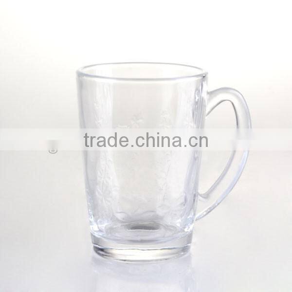 Machine Made Carved Glass Beer Cup with Handle