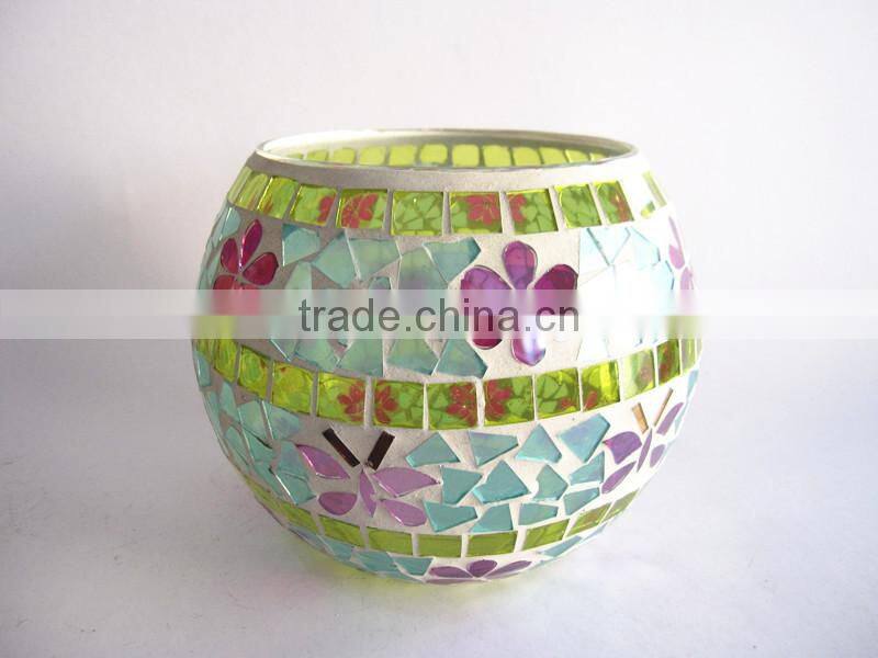 Drum Shape Flower Butterfly Decor Hand Blown Mosaic Glass Colored Cheap Classic Flower Vases