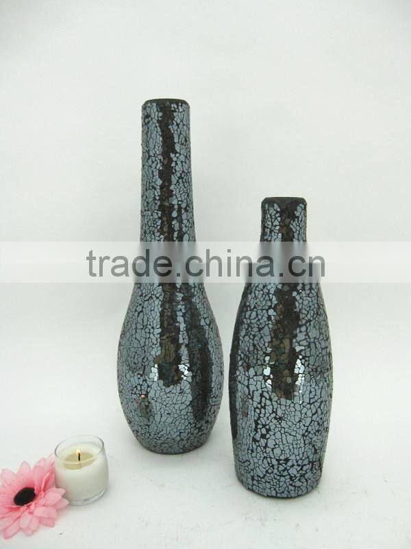 Modern Home Accessory Silver Grey Crackle Mosaic Antique Tall Trumpet Glass Vases