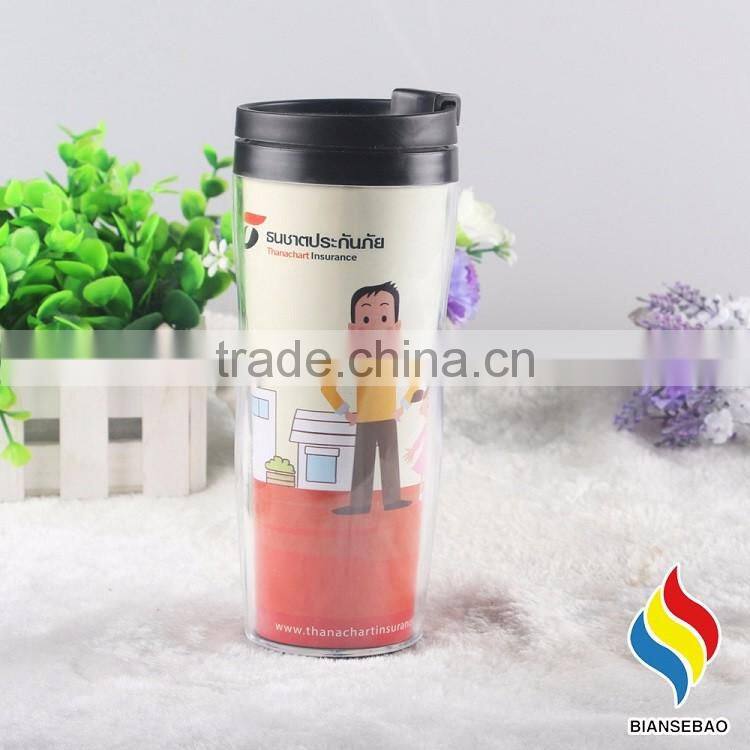 BPA free paper insert plastic cup 12oz double wall paper cup