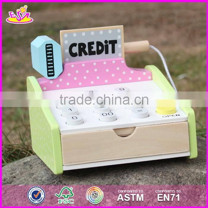 2017 new design pretend play toy wooden kids cash register for sale W10A065