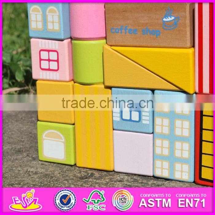 2017 new design 19 pieces model buildings kids wooden block set W13A119