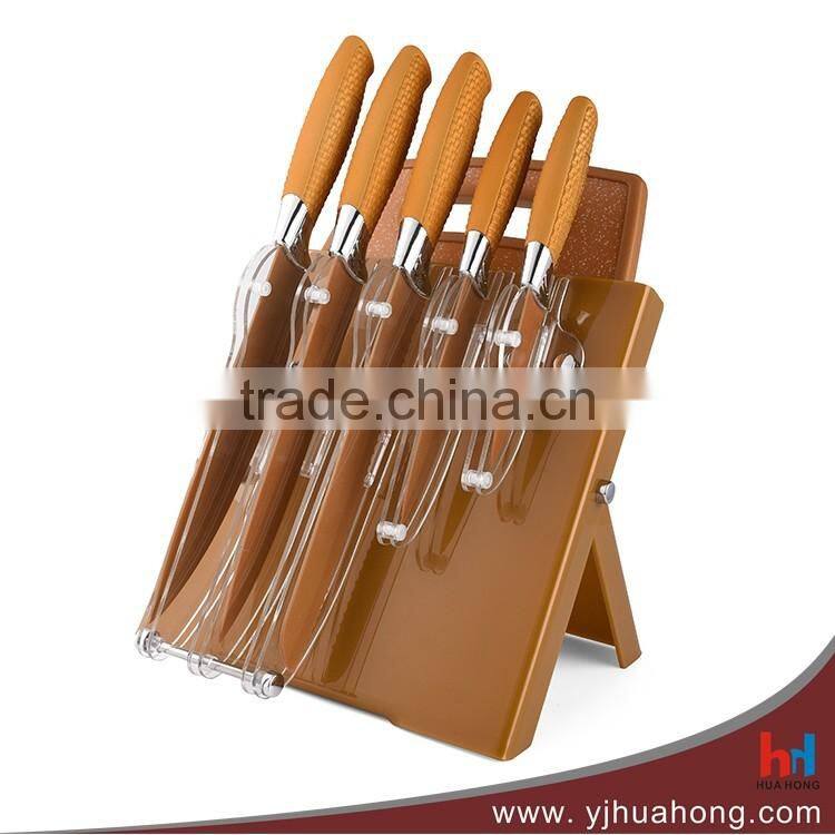 High Quality Double Steel Kitchen Knife Set with Color Wooden Handle