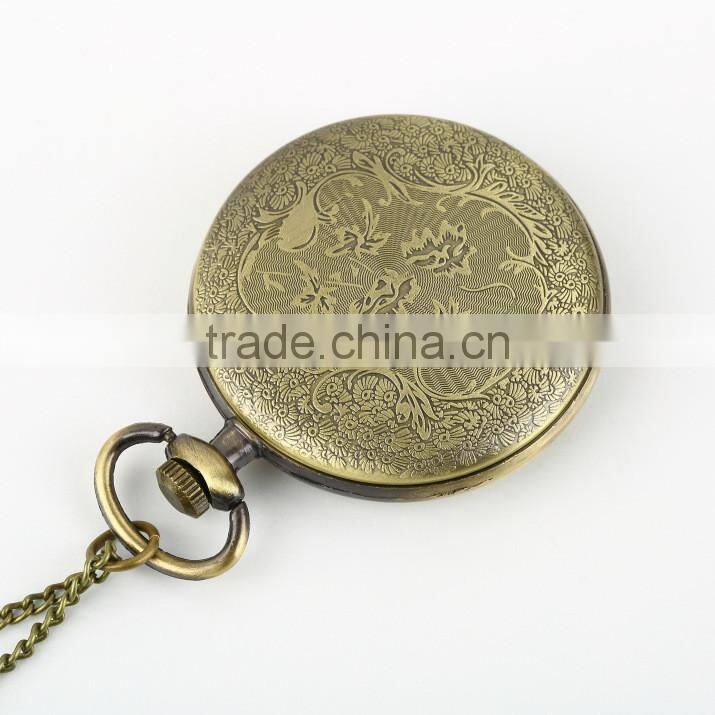 Antique Quartz Watch Bronze Roman Numerals Chain Necklace Pendant Quartz Empty Pocket Watch