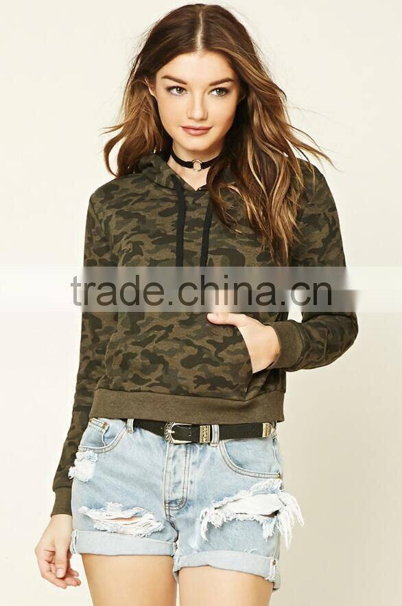Sexy Wholesale Hoodie Sweatshirt Fleece Knit Crop Top Long Sleeve Camo Print Hoodie For Women Fashion Wear 5xl