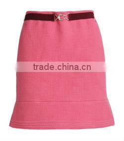High Fashion Pink Color Waistbelt Back Pockets Flare Formal skirts