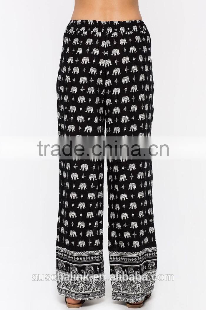2017 summer lady custom animal print light weight pants hotsale