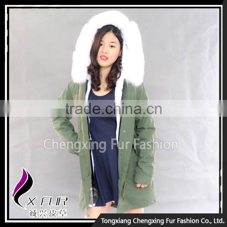 CX-G-P-08D Fashion Parka Jacket Real Rex Rabbit Fur Jacket with Fox Collar