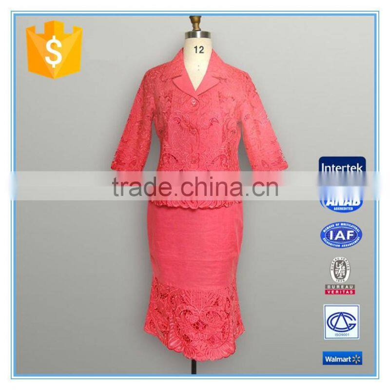 Ladies Formal Office Red Suits Pictures Embroidery Designs 2 Pieces Suits