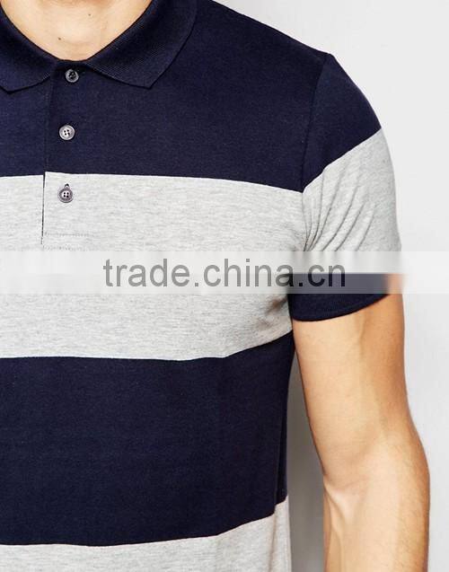 Factory wholesale 100% cotton jersey wide stripe men polo shirt custom your own logo