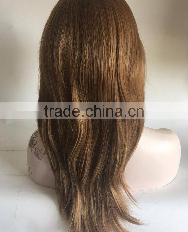 Top Beauty Stock Color Brown Blonde Mix Long Straight Cosplay Women Halve Wig Natural Straight Wigs