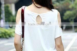 Ladies fashion printing Leakage shoulder blouseT-shirt