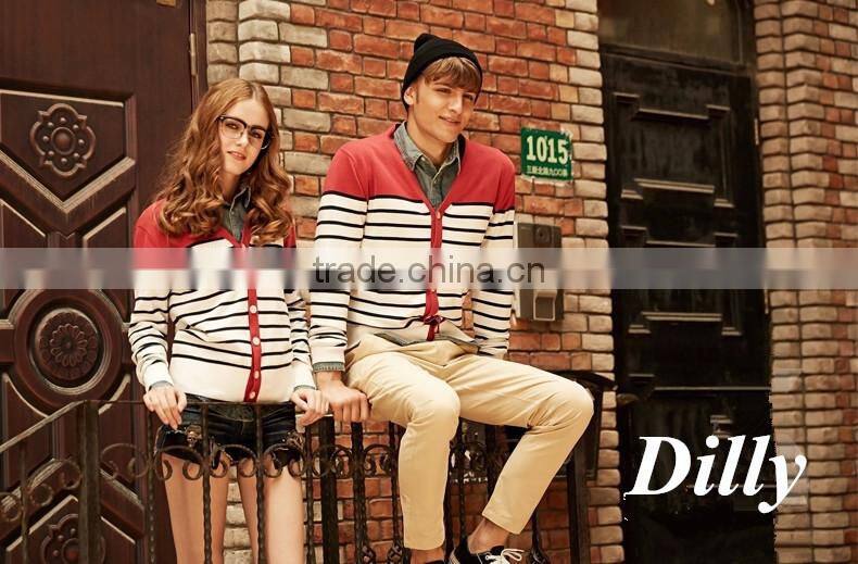 2015 Korean stripe cardigan knitted couple lover sweatshirt