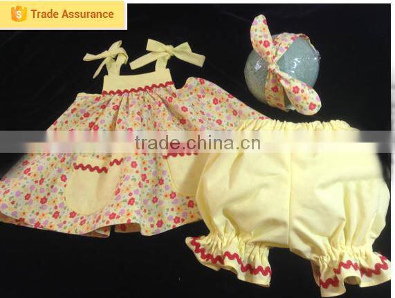 Boutique Soft Baby Clothes Girls Summer Outfits Kids Floral Patterns Top And Yellow Cute Bloomers Children Set