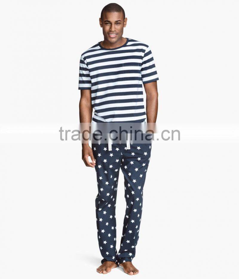 stripe short sleeves top and star printed pants adult pyjamas