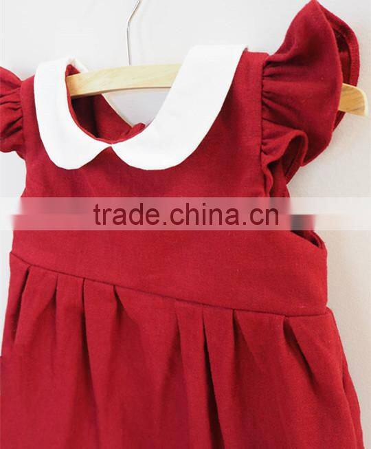 Plain Flutter Ruffled Sleeves Girls Red Dress First Christmas Baby Girls Dresses