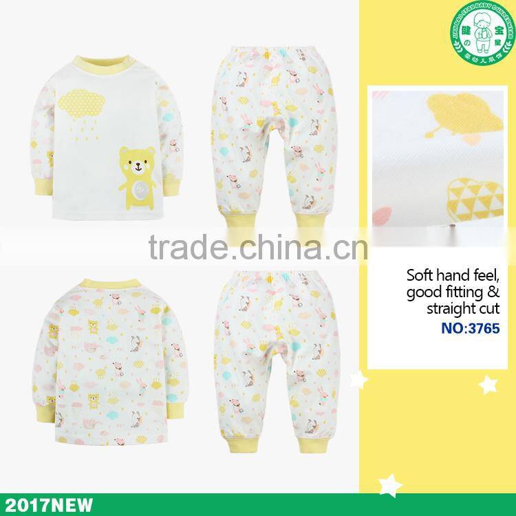Winter new design yellow cotton children pajamas carter baby clothes set