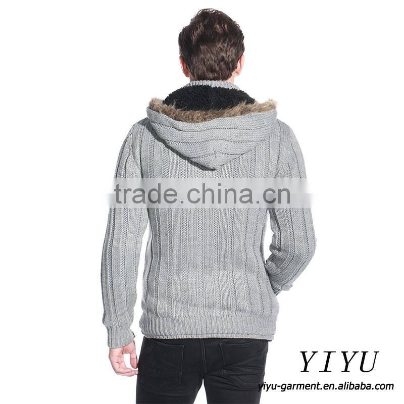 Latest Designs Man fleece lined wool top cable knit cardigan sweater with hooded