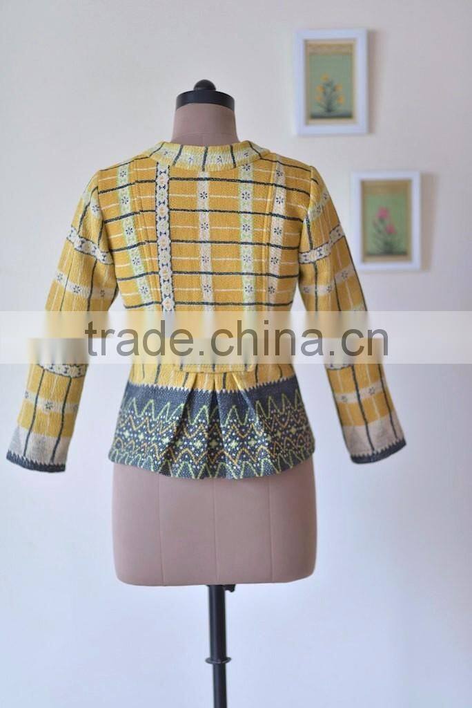 handmade Vintage Kantha Boho Jacket in One of a Kind Yellowish Print ~ Small