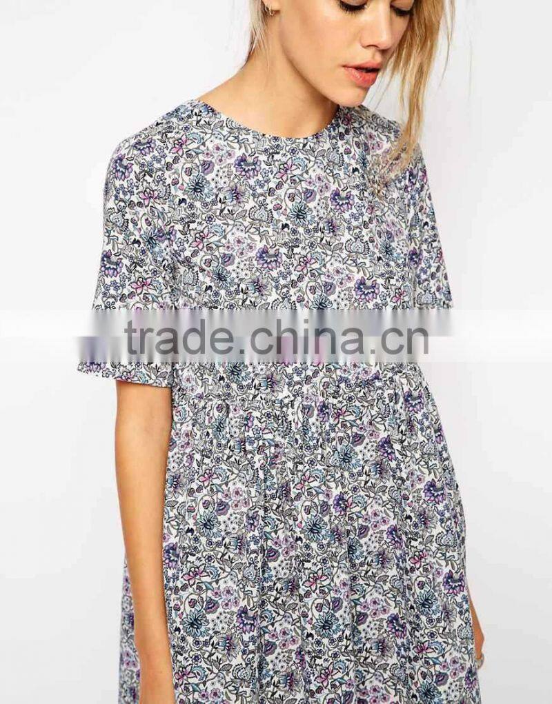 Reclaimed Vintage Smock Dress In Floral Print With Tie Back