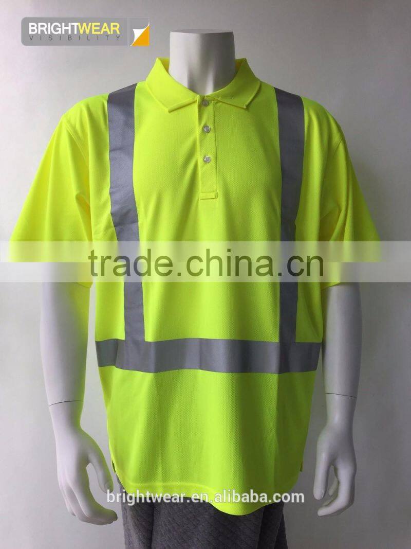 Hi-vis short sleeve 3M tape reflective safety ANSI night use protective polo shirt