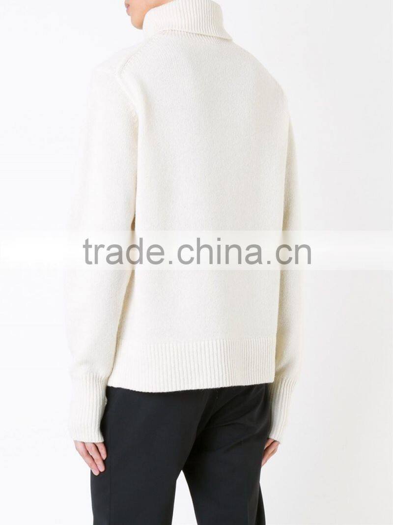 Wholesale Custom Winter/Autumn Cream High Neck Men Woolen Sweater Design