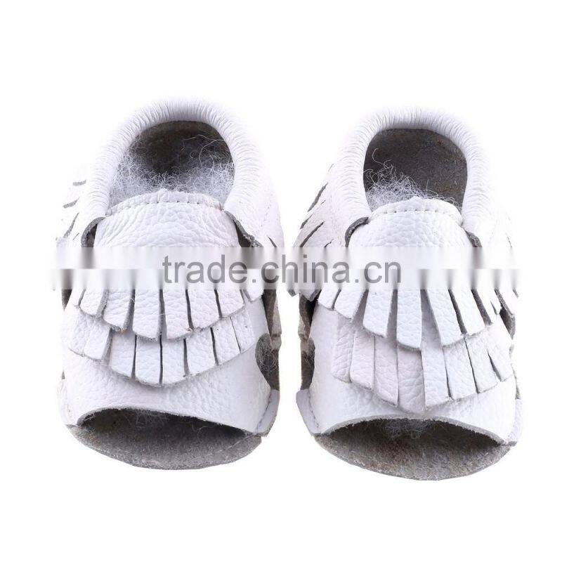 100% cow leather baby summer fringed moccs