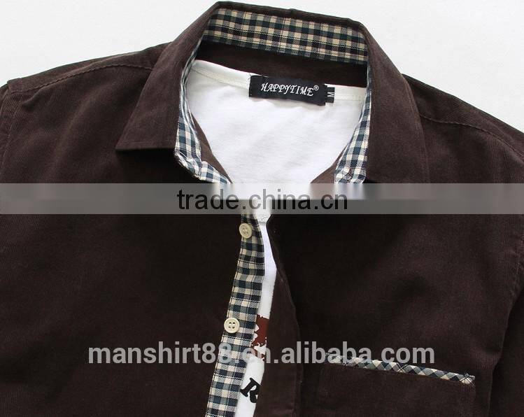 2016 multicolor contrast design men slim fit corduroy shirt