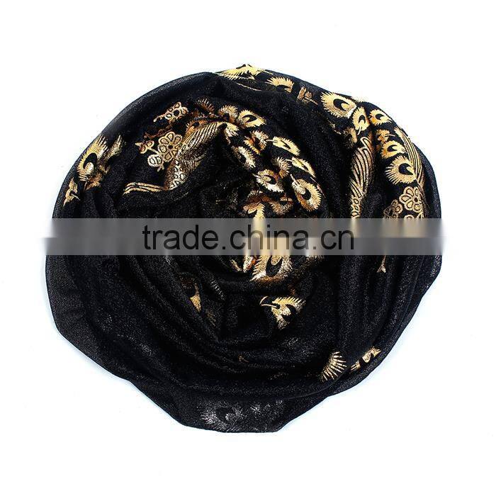 Imitation Silk Scarves & Wraps Rectangle Golden Black Peacock Scarf Women