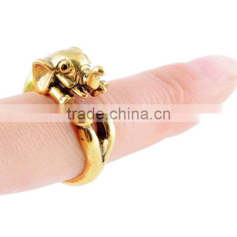 Elephant Animal Wrap Rings Gold Plated Jewelry Adjustable Retro Ring Resizable