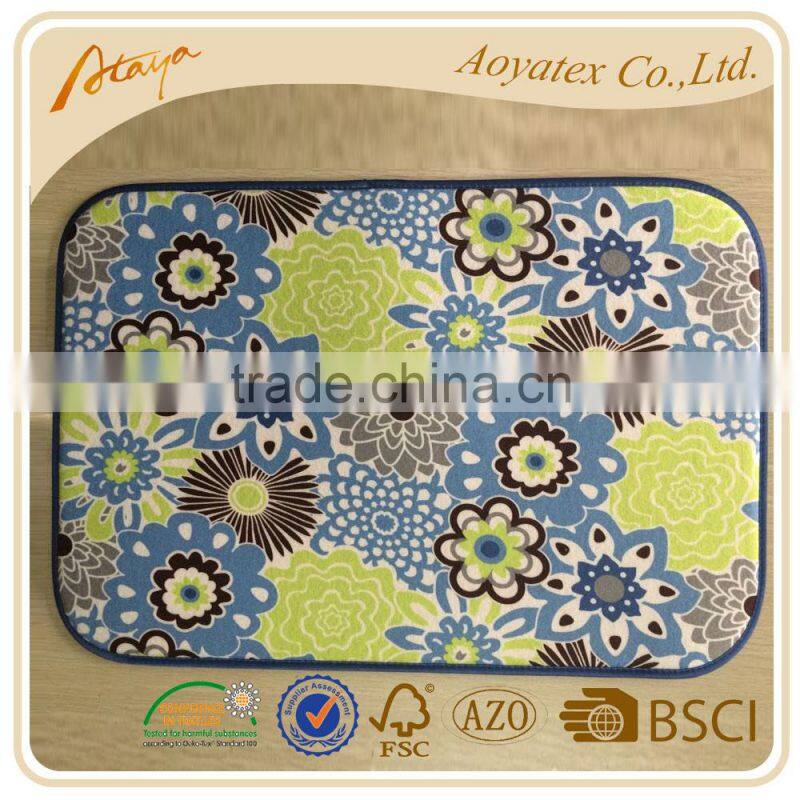 Check printed and flower printed dish drying mat for kitchen use