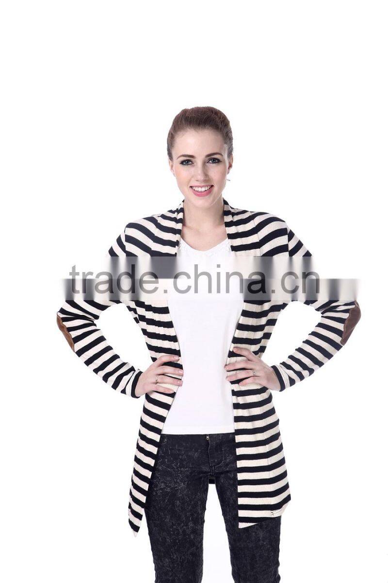 Wholesale wool knitted sweater cardigan zebra stripe women