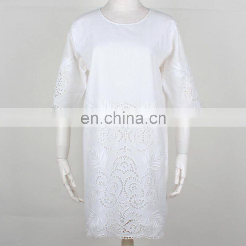 3/4 sleeve Long ladies white hollowing blouse