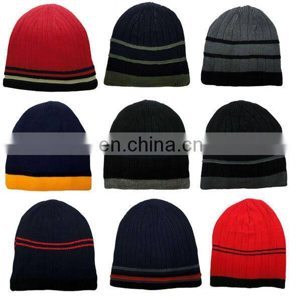 Mens Fashion Stripe Knitted Beanie Winter Beanie Hat