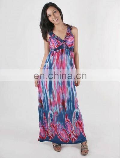 New Women Front Flower Printed Sleeveless Maxi long Dress