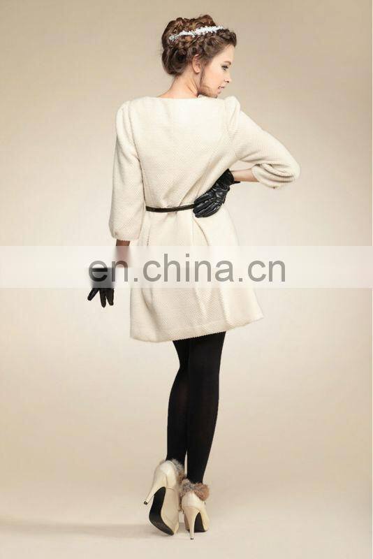 women fashion long pattern woolen overcoat,three quarter sleeve coats